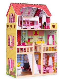 Trojposchodový drevený domček pre bábiky