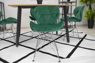 Zamatová stolička Paris zelená so striebornými nohami