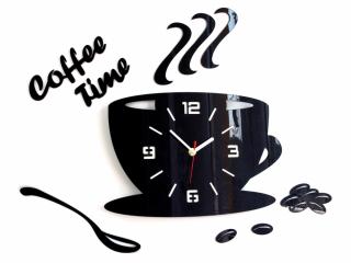 Moderné nástenné hodiny COFFE TIME 3D BLACK NH045-black (nalepovacie hodiny na stenu)