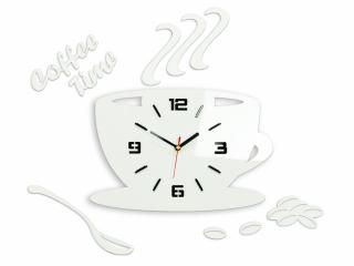 Moderné nástenné hodiny COFFE TIME 3D WHITE NH045-white (nalepovacie hodiny na stenu)