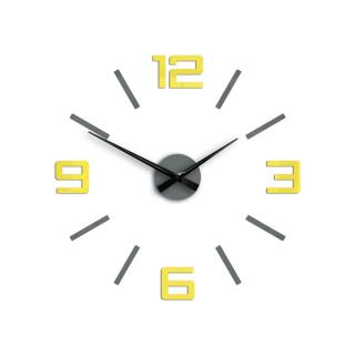 Moderné nástenné hodiny SILVER XL GREY-YELLOW HMCNH065-greyyellow (nalepovacie hodiny na stenu)
