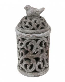 Svietnik kamenina s vtáčikom v štýle shabby chic, 24 cm