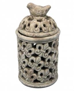 Svietnik kamenina s vtáčikom v štýle shabby chic, 24 cm