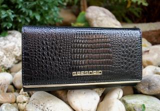 Dámska čierna lakovaná kožená peňaženka luxusná GREGORIO