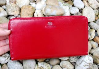 Dámska peňaženka červená koža s leskom na zips