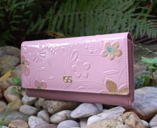Dámska ružová peňaženka s kvetmi z kože GROSSO