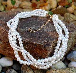 Náhrdelník perlový biely zlatá retiazka malé a veľké perličky