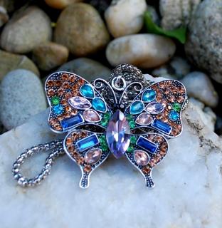 Náhrdelník strieborný motýľ modrá ružová zelená fialová strieborný kov