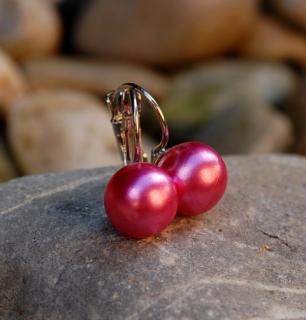Náušnice perly ružové guľky strieborný kov