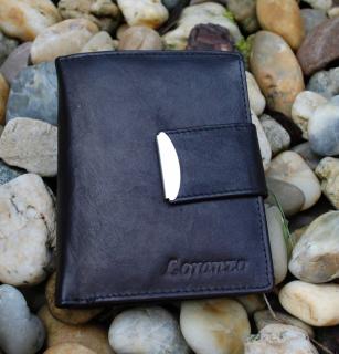 Pánska čierna matná peňaženka koža pracka strieborné kovanie Loranzo