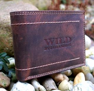 Pánska hnedá kožená peňaženka štepovaná zipsy