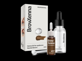 Brow Xenna henna na obočie – fľaštička 10 ml Barvy: Neutral Brown č. 101 + Hyaluronic Base