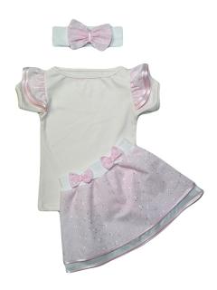 GAJI / Súprava letná suknička, čelenka, tričko - ružová (suknička, čelenka, tričko)