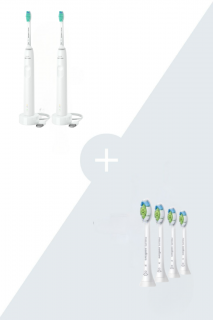 Výhodné balenie sonickej kefky 1+1 Philips Sonicare 3100 HX3675/13 základný model + náhradné hlavice Philips Sonicare Optimal White HX6064/10, 4 ks s…