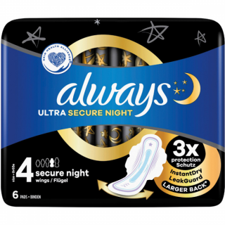Always vložky ultra 4 secure night – 6 kusov