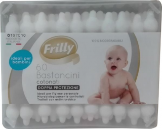 Frilly vatové tyčinky do uší pre deti – 60 kusov