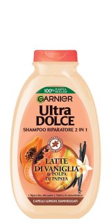 Garnier Ultra Dolce šampón na dlhé vlasy 250ml – Latte di vaniglia & Polpa di Papaya