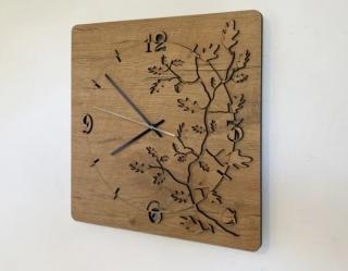 Drevené štvorcové hodiny Oak (Designové hodiny s tichým chodom 40x40 cm)
