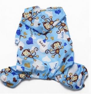 (veľkosť XL: 50/50 cm) Modrý pršiplášť pre psov S OPICAMI (Nepremokavé oblečenie pre psa do dažďa)