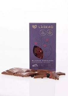 Čokoláda Mliečna s čučoriedkami a malinami 45% 75g Láskao