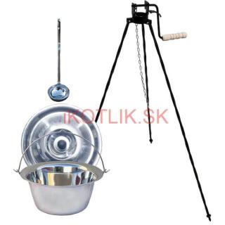 Antikorový kotlík 22 L (0,8 mm) + pokrievka + stojan s kladkou VAR (Antikorový kotlík 22 L (0,8 mm) + pokrievka + naberačka + stojan s poistnou kladkou WAR)