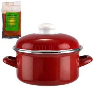 Smaltovaný kastról s pokrievkou 1,5 L červený + pikantná zmes korenia 50 g Kotlíkový guláš (Smaltovaný kastról s pokrievkou, objem 1,5 L červený + pikantná zmes korenia 50 g Kotlíkový guláš)