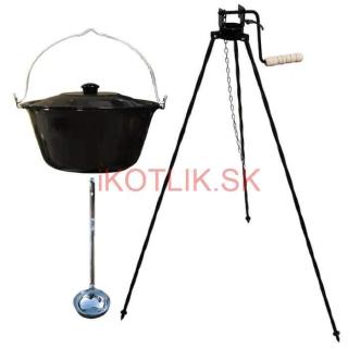 Smaltovaný kotlík 10 L + pokrievka + stojan s kladkou VAR (Smaltovaný kotlík 10 L (1,2 mm) + pokrievka + stojan s kladkou VAR)