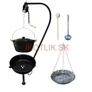 Smaltovaný kotlík 13 L (1,2 mm) + smaltovaná panvica + prenosné ohnisko (Smaltovaný kotlík 13 L (1,2 mm) + pokrievka + smaltovaná panvica + vareška + naberačka + prenosné ohnisko)