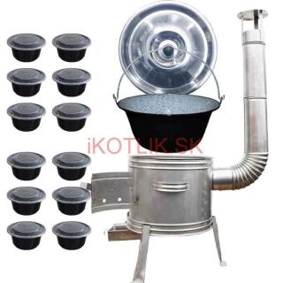 Smaltovaný kotlík 22 L + Nerezová kotlina 42 INOX + misky 12 ks (Smaltovaný kotlík 22 L + nerezová kotlina 0,8 mm 42 INOX + plastové boxy (misky) s vrchnákom 12 ks)