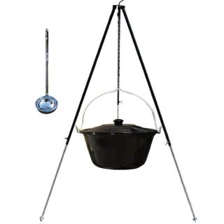 Smaltovaný kotlík 30 L + pokrievka + teleskopická trojnožka 1,40 m (Smaltovaný kotlík 30 L + pokrievka + teleskopická trojnožka 1,40 m + naberačka)