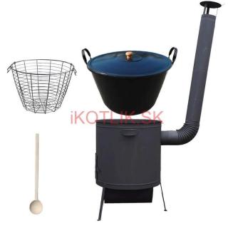 Smaltovaný kotol 60 L na zabíjačku + žiaruvzdorná kotlina 53 PLUS 600 4 MM + kôš 40 l + vareška (Smaltovaný kotol 60 L na zabíjačku + žiaruvzdorná kotlina 53 PLUS 600 s roštom na popol 4 mm + kôš, objem 40 l + vareška)