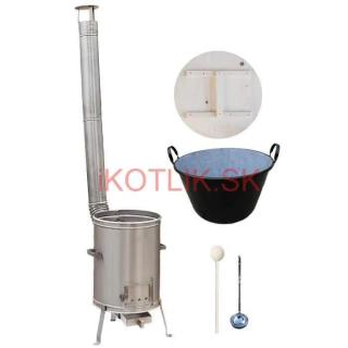Zabíjačkový smaltovaný kotol 100 L + nerezová kotlina (1,5 mm) 60 cm LUX + vareška a naberačka (Zabíjačkový smaltovaný kotol 100 L + nerezová kotlina (1,5 mm) 60 cm LUX + drevená pokrievka + vareška a naberačka)