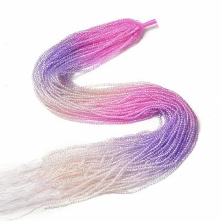 Skleněné korálky fasetované vícebarevné průměr 2mm šňůra cca 37 cm cca 180 korálků Hot Pink & Medium Purple