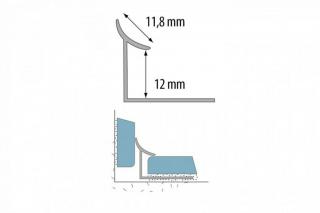 Hliníkový vnútorný profil - strieborná farba-C-0 Dĺžka: 2.5 bm, Šírka v mm: 11,8mm, Odporúčaná hrúbka Dlažbu: 12mm