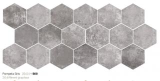 Keramická dlažba 20X24 (cm) - POMPEIA GRIS Hexagon--dizajn cement - steny + podlaha - exteriér + interiér Štýl: báza