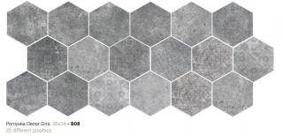 Keramická dlažba 20X24 (cm) - POMPEIA GRIS Hexagon--dizajn cement - steny + podlaha - exteriér + interiér Štýl: dekor