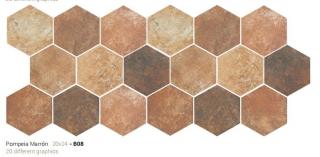 Keramická dlažba 20X24 (cm) - POMPEIA MARRON Hexagon--dizajn cement - steny + podlaha - exteriér + interiér Štýl: báza