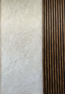 Luxusná kombinácia mramoru a dreva-krémová  PVC mramoru a hnedého akustického MDF panela Kombinácia 2 akustických MDF panelov a 1 PVC mramorového…