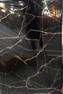 Mramorový nástenný panel z PVC v elegantnej čiernej farbe so zlatým, nepravidelným žilkovaním, 1450G-120x280 cm