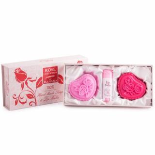 Darčekový set 2x mydlo a balzam na pery Rose Luxurious of Bulgaria tuhá