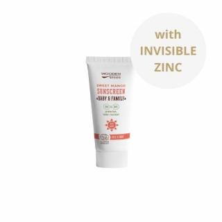 Minerálny opaľovací krém na telo a tvár Mango Baby & Family SPF50 Wooden Spoon mini 10ml vzorka ECO