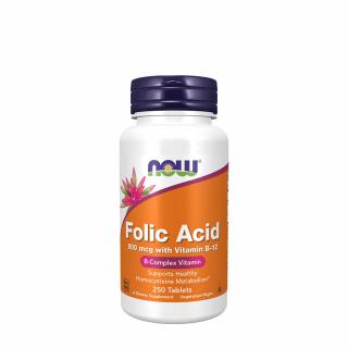 Now Foods Kyselina listová 800 mcg + 25 mcg vitamínu B - Kyselina listová s B-12 250 Tableta
