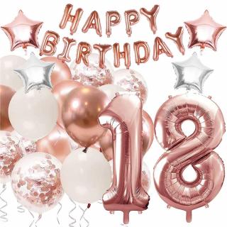 Balóny k 18. narodeninám, sada 53 ks s nápisom "Happy Birthday" - Rosegold PS0024