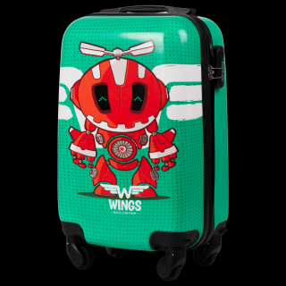 Detský kabínový kufor Wings robot zelený - XS