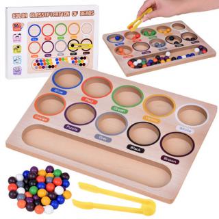 Drevené vzdelávacie puzzle + 50 farebných loptičiek + triedič Montessori Jokomisiada ZA5329