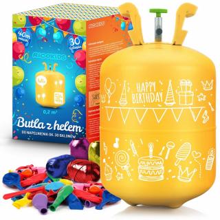 Fľaša s héliom 0,20 m³ s 30 balónikmi a stuhou Ricokids- žltá