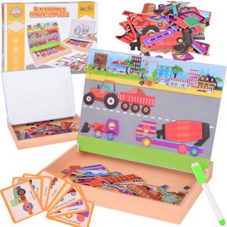 Magnetická tabuľa 2v1 s magnetickým puzzle Stavebné vozidlá ZA5352