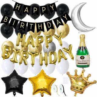 Sada narodeninových balónov  "Happy Birthday" SPRINGOS PS0034 - čierno-zlatá