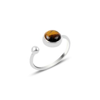 OLIVIE Stieborný prsteň TIGRIE OKO - nastaviteľná veľkosť 4055