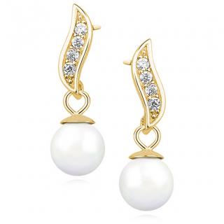 OLIVIE Strieborné perlové náušnice GOLD so zirkónmi 3046